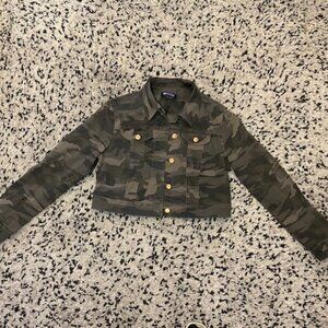 Denim Jean Jacket Camo Cropped size S Y2K Greens